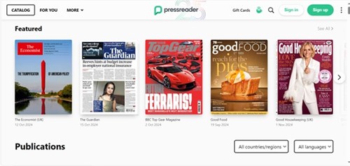 Sample PressReader screenshot showing magazine selections.