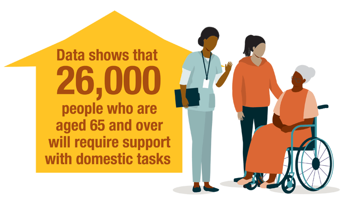 Data shows that 26,000 people who are aged 65 and over will require support with domestic tasks.