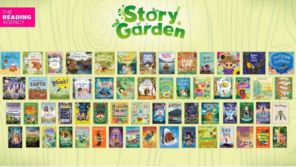 A collage of book covers. Story Garden. The Reading Agency.
