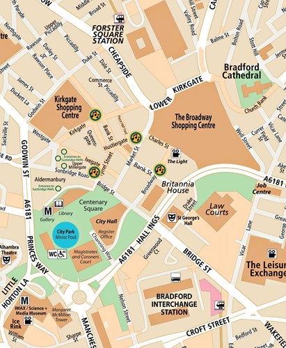Map of suggested busking locations Bradford
